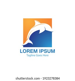 Dolphin smart fish jump logo in the sea template design