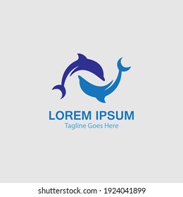 Dolphin smart fish jump logo in the sea template design