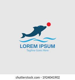 Dolphin smart fish jump logo in the sea template design