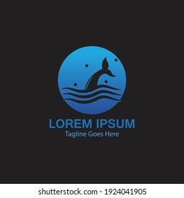 Dolphin smart fish jump logo in the sea template design