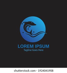 Dolphin smart fish jump logo in the sea template design