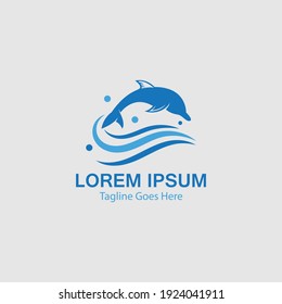 Dolphin smart fish jump logo in the sea template design