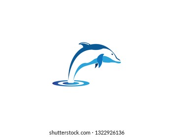 Dolphin smart fish jump in the sea for logo design