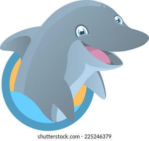 Dolphin Smiling with half body out of the water vector illustration.