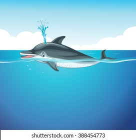 Dolphin splashing water in the sea illustration