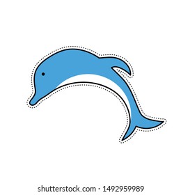dolphin sticker handdraw illustration, with trim line