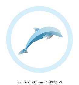 Dolphin in the style of minimalism inside a light blue circle isolated on white background