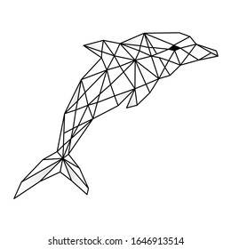 Dolphin stylized triangle polygonal model. Contour for tattoo, logo, emblem and design element. Hand drawn sketch of a dolphin