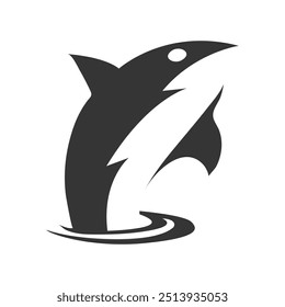 Dolphin Summer icon, Thin Line Style.Dolphin Black and White Square Icon.