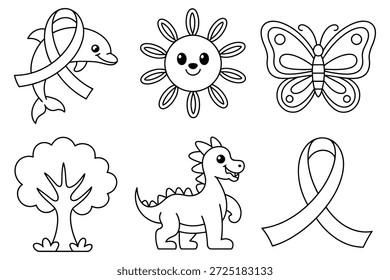 Vector de cinta de dinosaurio de árbol de mariposa de delfín