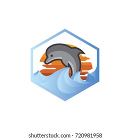 Dolphin & sun logo vector