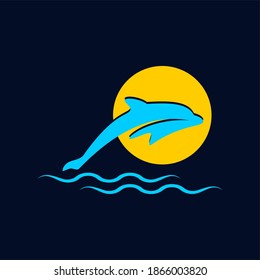 dolphin and sunset on the beach logo