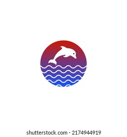 Dolphin and sunset vector illustration for a symbol or logo icon. sunset logo