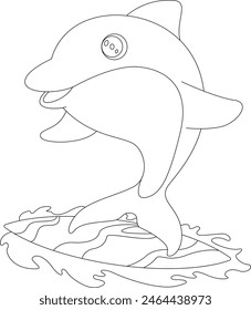 Dolphin Surfer Surfboard Animal Vector Graphic Art Illustration
