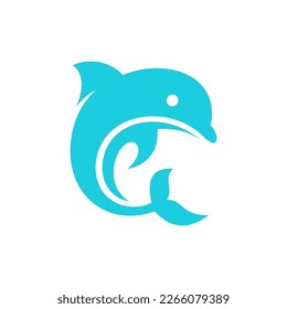Dolphin swimming circle simple logo design