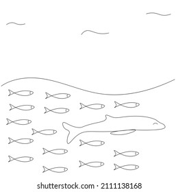 Dolphin swimming with fish vector illustration