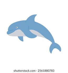 dolphin swimming gracefully with a friendly expression in a simplistic style