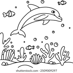Dolphin swimming in the middle of the reef