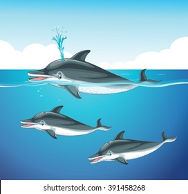 Dolphin swimming in the ocean illustration