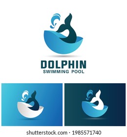 Dolphin swimming pool logo design - D letter logo