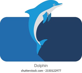Dolphin swimming in the sea, jumping, flat icon design, vector illustration