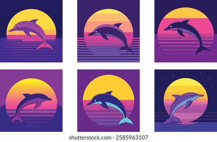 a dolphin swimming through a neon ocean under a