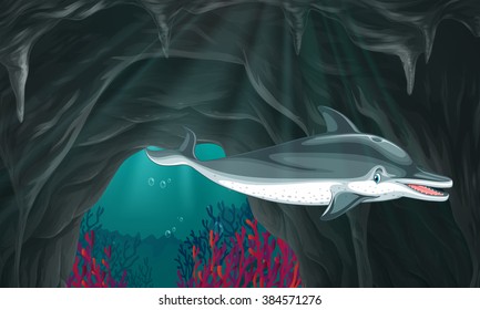 Dolphin swimming under the ocean illustration