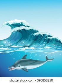 Dolphin swimming under the ocean illustration