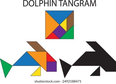 Dolphin Tangram Puzzle. Education and Creativity.