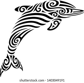 Dolphin tattoo tribal stylised maori koru design ideal for tattoo design - easy color change