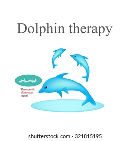 Dolphin therapy.  Treatment of autism. Vector illustration on isolated background.