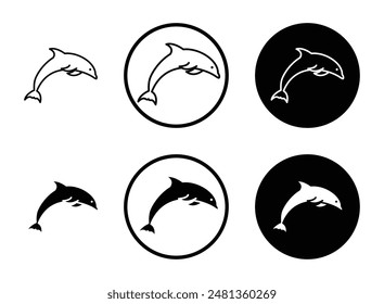 Dolphin thin line vector icon set.