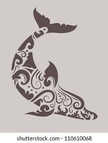 Dolphin tribal vector. Dolphin drawing with floral decoration, for tattoo, sticker or any design you want. Easy to change color