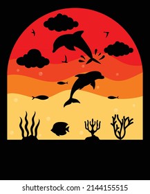 Dolphin Typography and Vintage T shirt Design