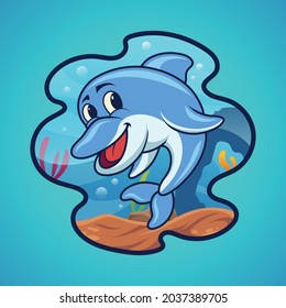 Dolphin under sea vector illustration