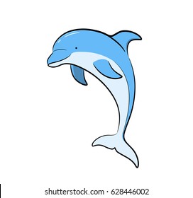 Dolphin Vector Cartoon, a hand drawn vector cartoon illustration of a cute dolphin in full color.