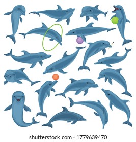 Dolphin vector cartoon set icon. Vector illustration blue fish on white background. Isolated cartoon set icon dolphin.