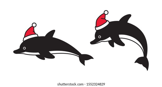 dolphin vector Christmas hat Santa claus fish icon logo shark whale cartoon character illustration symbol doodle design