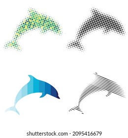 Dolphin-Vektorgrafik, Halftone-Effekt eines Fischs, Logo-Idee für ein Unternehmen