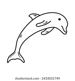 Dolphin vector icon in doodle style. Symbol in simple design. Cartoon object hand drawn isolated on white background.