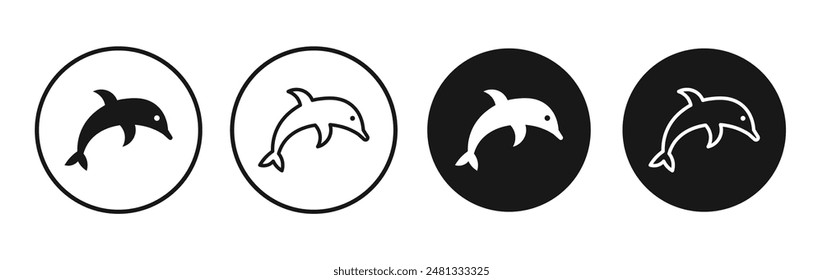 Dolphin vector icon set black filled and outlined style.