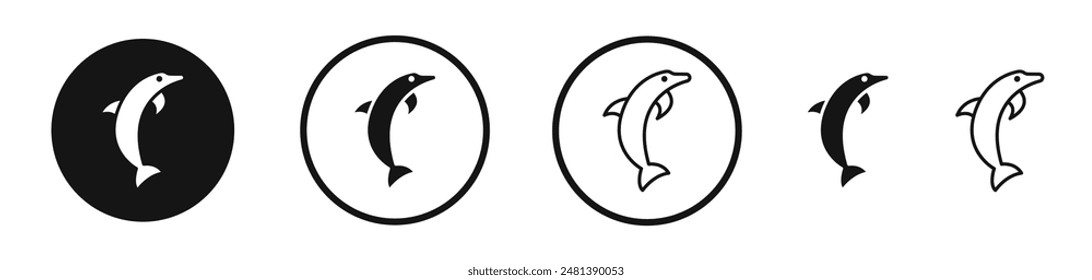 Dolphin vector icon set in black and white color.