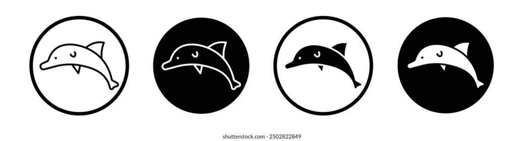 Dolphin vector icon set black filled and outlined style.