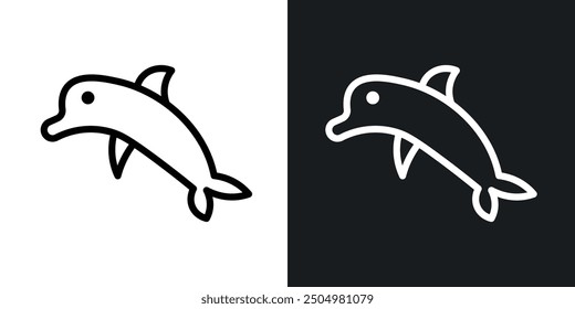 Dolphin vector icon set black and white filled and outlined style.