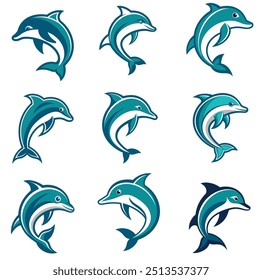 Dolphin vector icon set. This is an editable and printable high quality vector eps file.