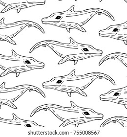 Dolphin vector illustration. Doodle style. Design, print, logo, decor, textile, paper