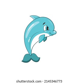 Dolphin vector illustration isolated on white background. Cute smiling character for icon, card, logo. Hand drawn cartoon animal print for kids or babies t-shirt design, room decoration, greeting card
