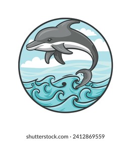 dolphin vector illustration leaping out of water waves playful cartoon illustration 