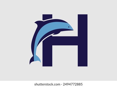 Dolphin vector illustration and letter H for icon,