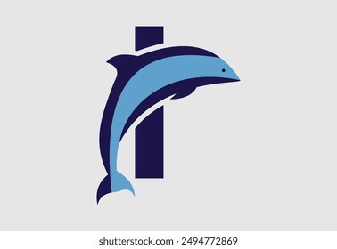 Dolphin vector illustration and letter I for icon,